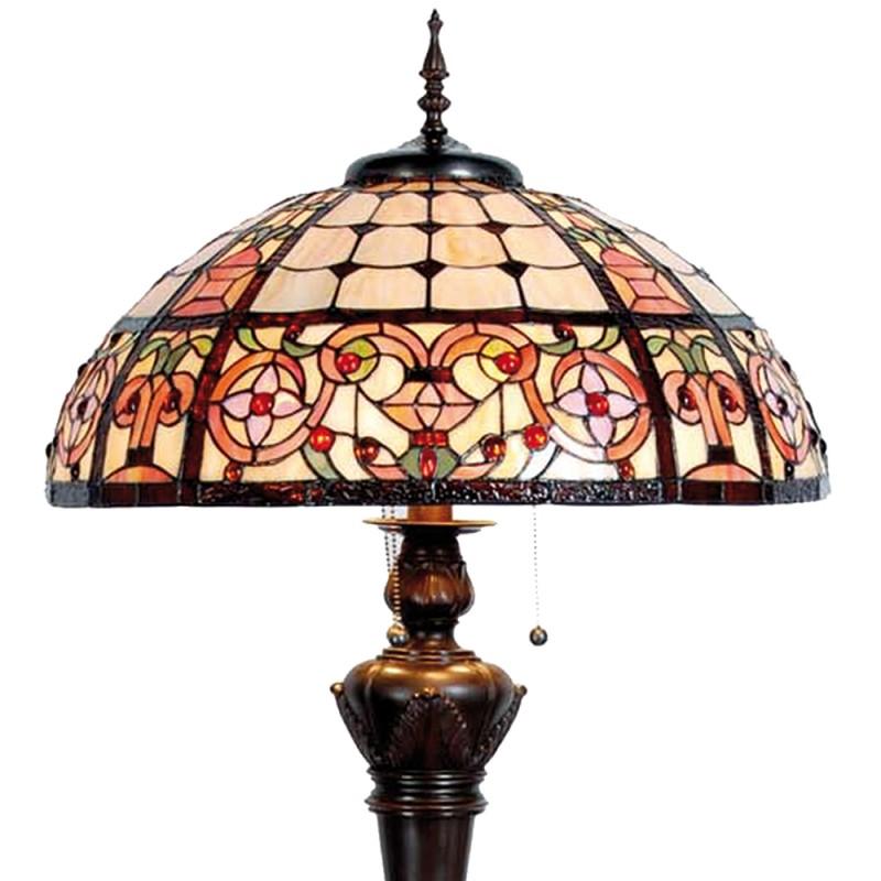 Clayre & Eef 5LL-5598 Tiffany Vloerlamp Ø 57x166 Cm Beige Rood Glas Roos Halfrond Staande Lamp