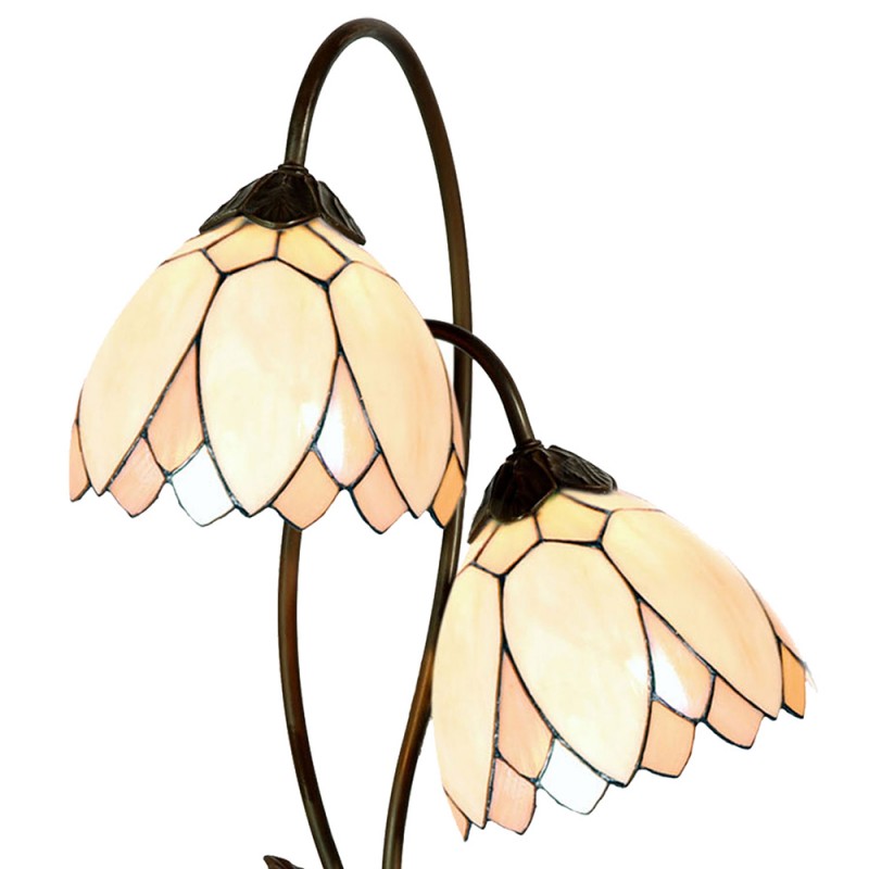 Clayre & Eef 5LL-5602 Tiffany Tafellamp Ø 33x61 Cm Beige Bruin Glas Bloemen Tiffany Bureaulamp
