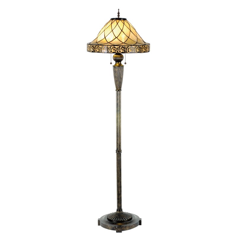 Clayre & Eef 5LL-5613 Tiffany Vloerlamp Ø 46x168 Cm Beige Glas Driehoek Staande Lamp