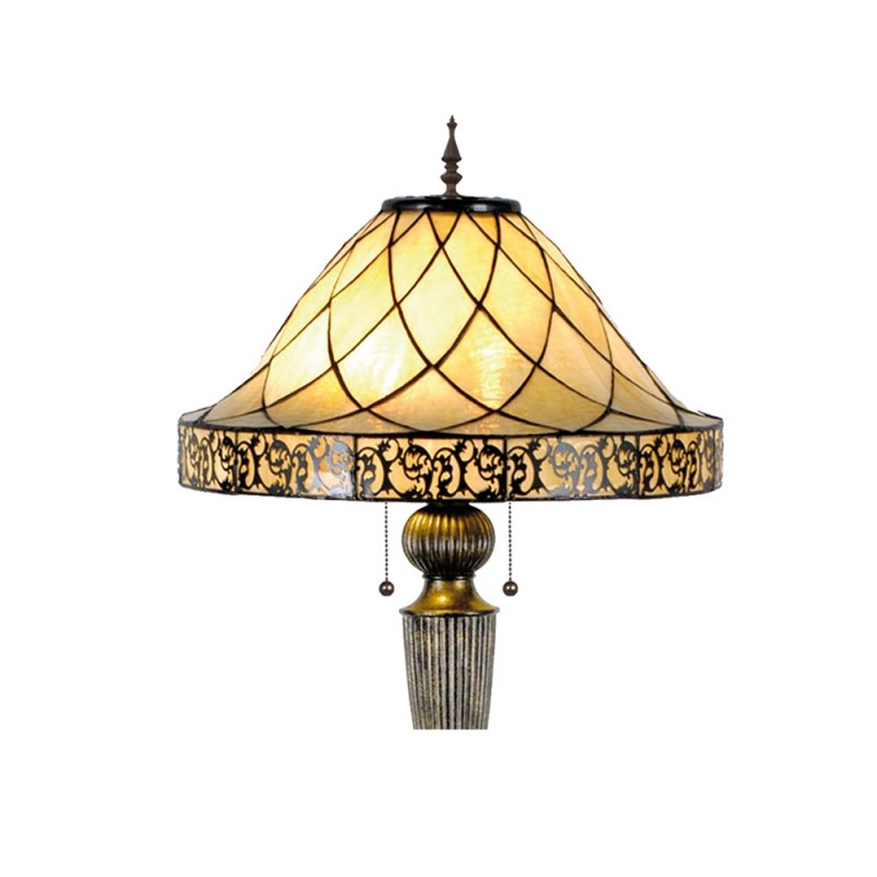 Clayre & Eef 5LL-5613 Tiffany Vloerlamp Ø 46x168 Cm Beige Glas Driehoek Staande Lamp