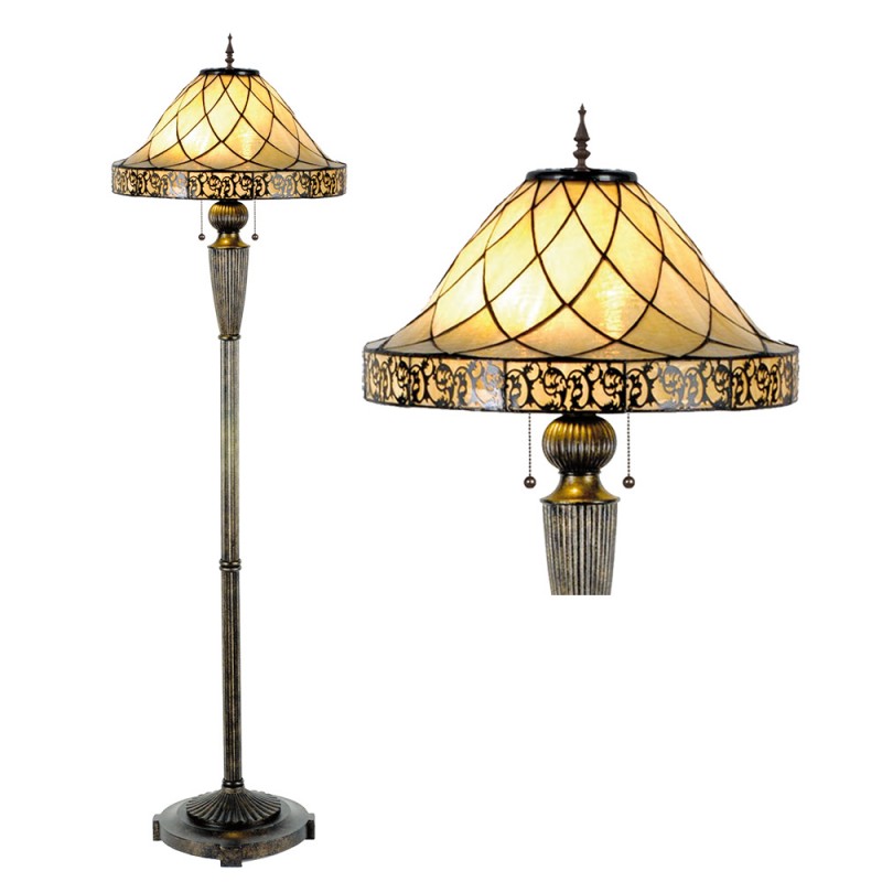 clayre & eef 5LL-5613 Tiffany Vloerlamp Ø 46x168 cm Beige Glas Driehoek Staande Lamp