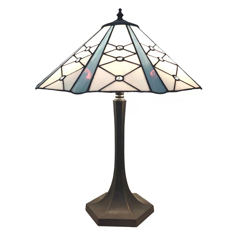 clayre & eef 5LL-5616 Tiffany Tafellamp Ø 42x54 cm Wit Grijs Glas Tiffany Bureaulamp