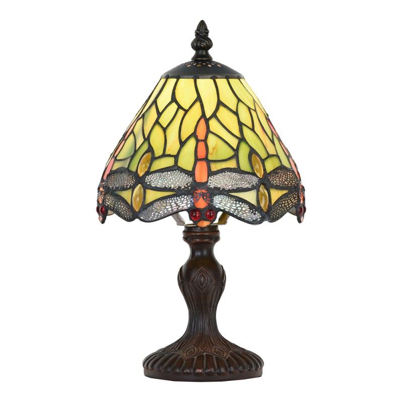 clayre & eef 5LL-5620 Tiffany Tafellamp Ø 18x30 cm Groen Glas Libelle Tiffany Bureaulamp