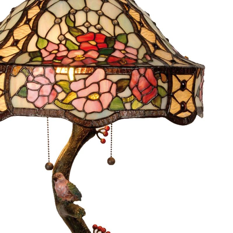 Clayre & Eef 5LL-5631 Tiffany Tafellamp Ø 45x62 Cm Groen Roze Glas Bloemen Tiffany Bureaulamp