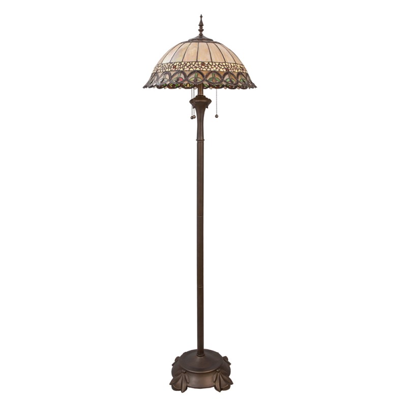 Clayre & Eef 5LL-5681 Tiffany Vloerlamp Ø 50x165 Cm Beige Bruin Metaal Staande Lamp