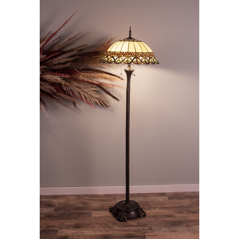 Clayre & Eef 5LL-5681 Tiffany Vloerlamp Ø 50x165 Cm Beige Bruin Metaal Staande Lamp