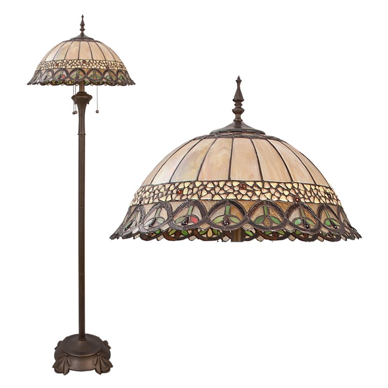 clayre & eef 5LL-5681 Tiffany Vloerlamp Ø 50x165 cm Beige Bruin Metaal Staande Lamp
