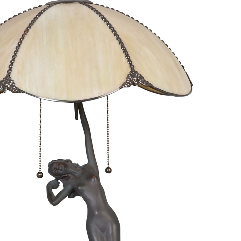 Clayre & Eef 5LL-5719 Tiffany Tafellamp Ø 41x70 Cm Beige Bruin Glas Tiffany Bureaulamp