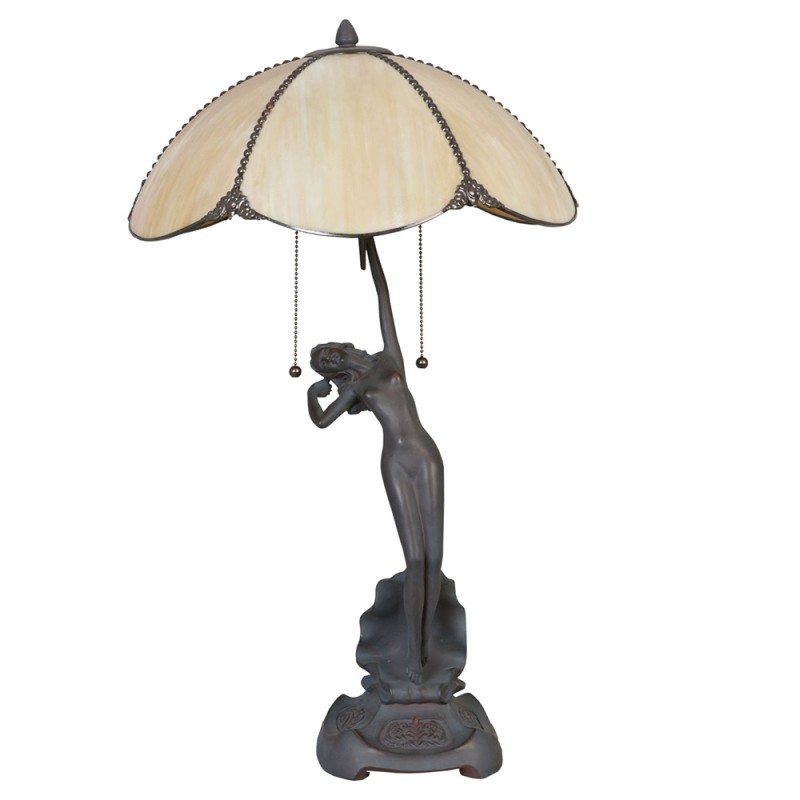 clayre & eef 5LL-5719 Tiffany Tafellamp Ø 41x70 cm Beige Bruin Glas Tiffany Bureaulamp