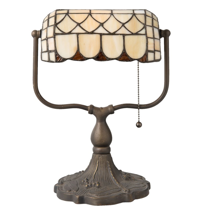 Clayre & Eef 5LL-5729 Tiffany Tafellamp 26x21x37 Cm Beige Bruin Metaal Tiffany Bureaulamp