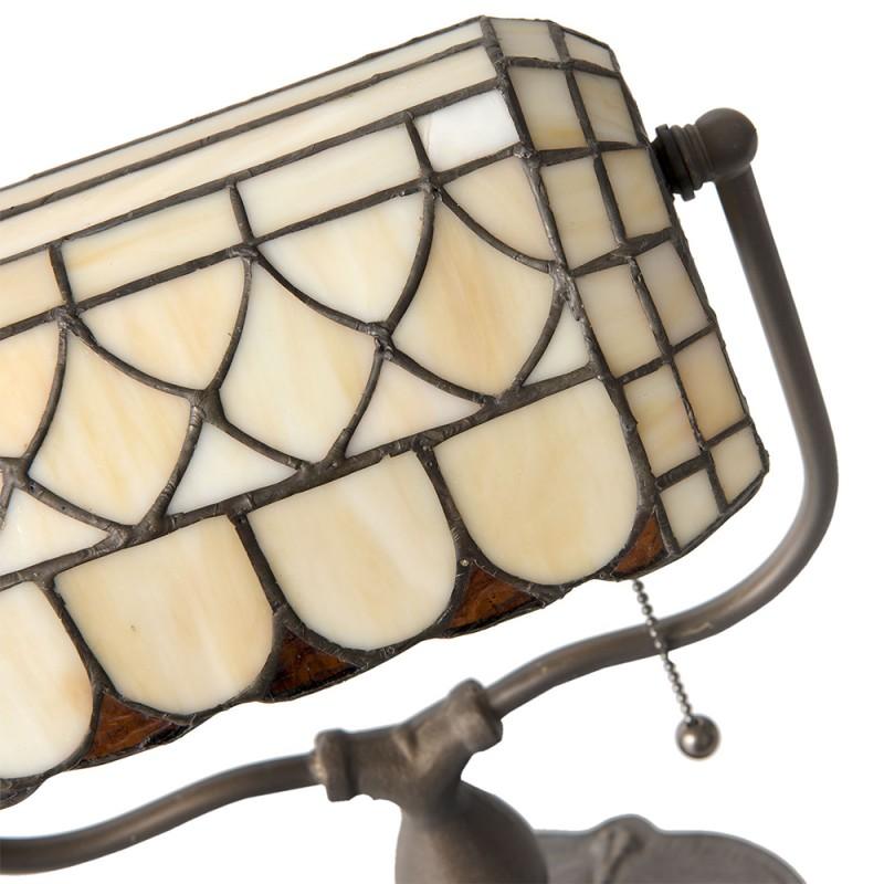 Clayre & Eef 5LL-5729 Tiffany Tafellamp 26x21x37 Cm Beige Bruin Metaal Tiffany Bureaulamp