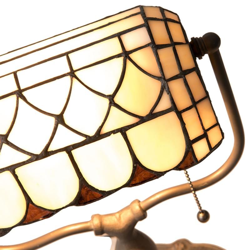 Clayre & Eef 5LL-5729 Tiffany Tafellamp 26x21x37 Cm Beige Bruin Metaal Tiffany Bureaulamp