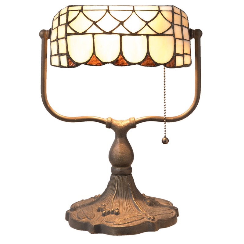 clayre & eef 5LL-5729 Tiffany Tafellamp 26x21x37 cm Beige Bruin Metaal Tiffany Bureaulamp