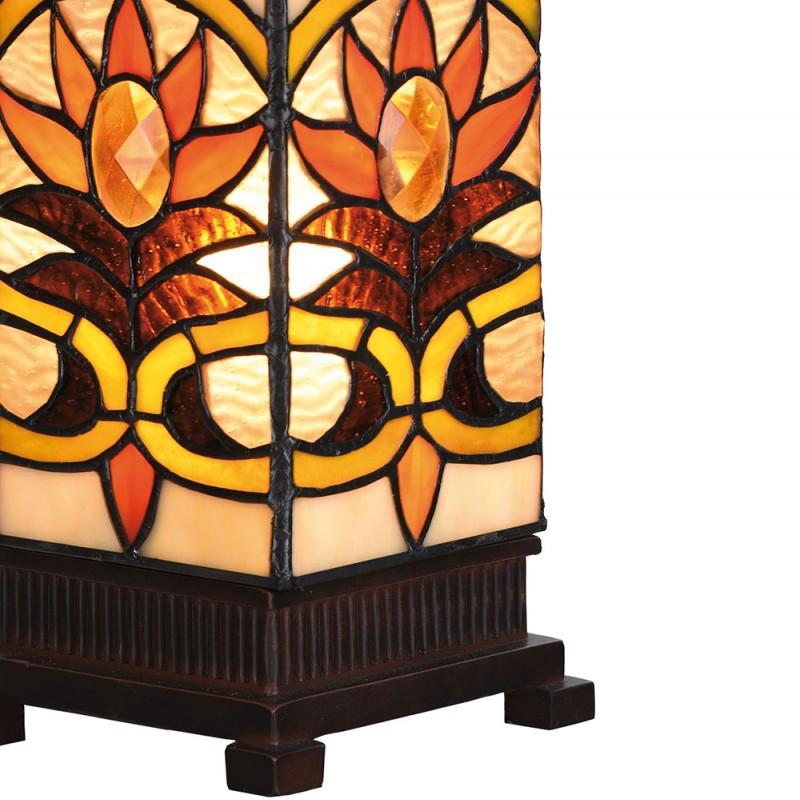 Clayre & Eef 5LL-5779 Tiffany Tafellamp 12x12x35 Cm Beige Bruin Glas Vierkant Tiffany Bureaulamp
