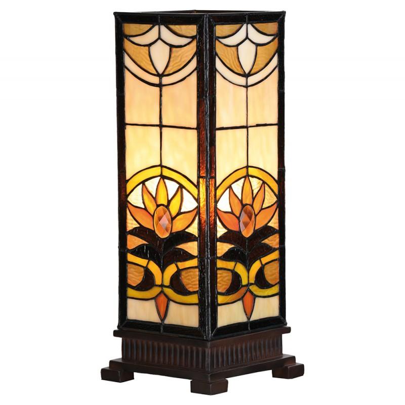 Clayre & Eef 5LL-5780 Tiffany Tafellamp 18x18x45 Cm Beige Bruin Glas Vierkant Tiffany Bureaulamp