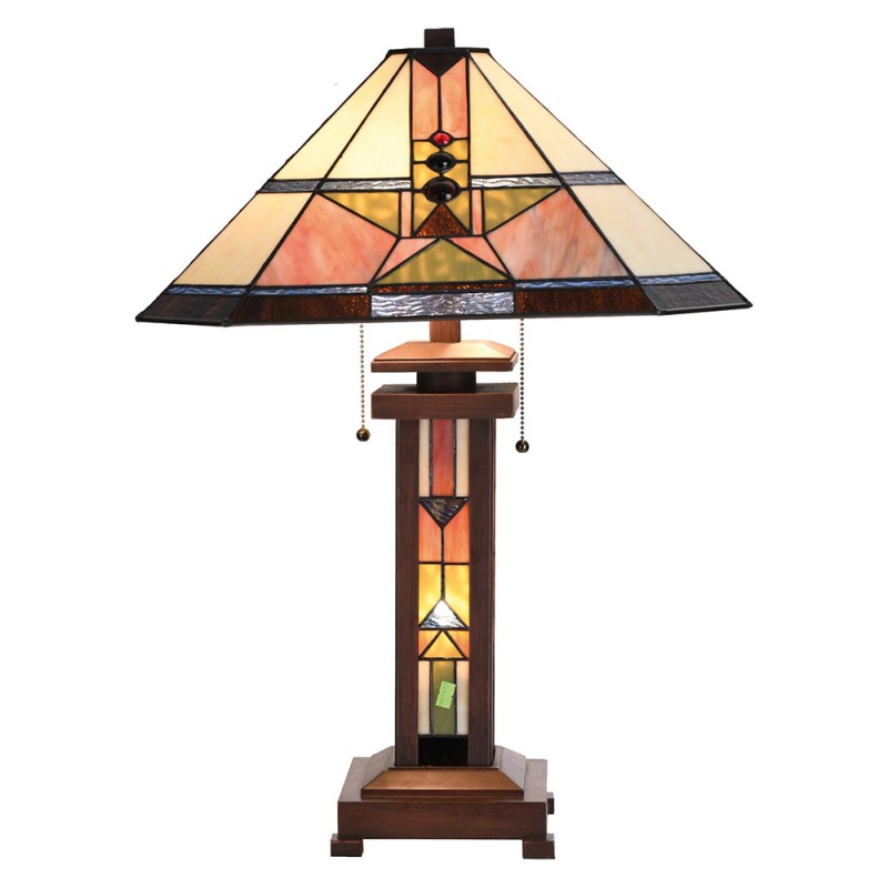 clayre & eef 5LL-5781 Tiffany Tafellamp 42x42x60 cm Beige Groen Glas Tiffany Bureaulamp