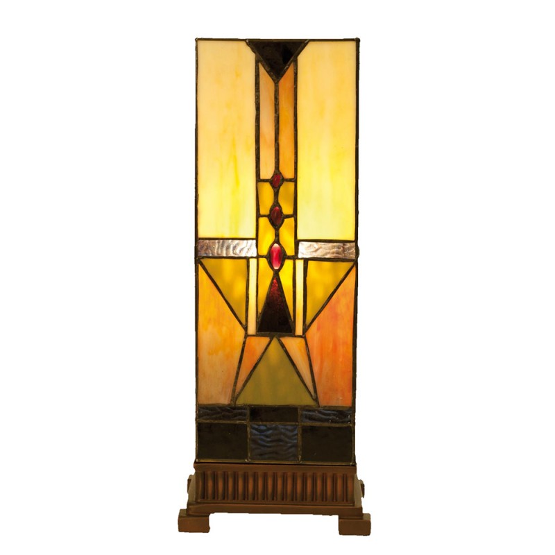 clayre & eef 5LL-5782 Tiffany Tafellamp 18x18x45 cm Beige Bruin Glas Vierkant Tiffany Bureaulamp