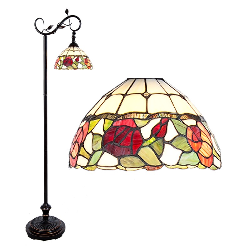 clayre & eef 5LL-5786 Tiffany Vloerlamp 40x27x152 cm Bruin Glas Bloemen Staande Lamp