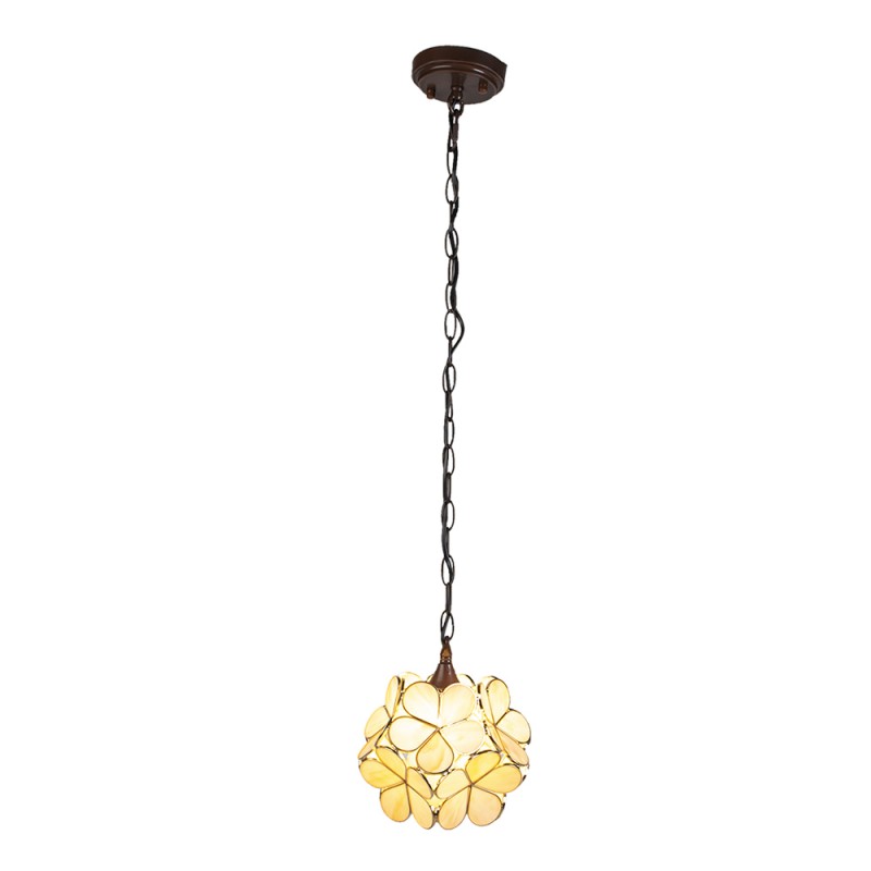 Clayre & Eef 5LL-6092 Hanglamp Tiffany 21x21x17/90 Cm Beige Glas Bloem Hanglamp Eettafel