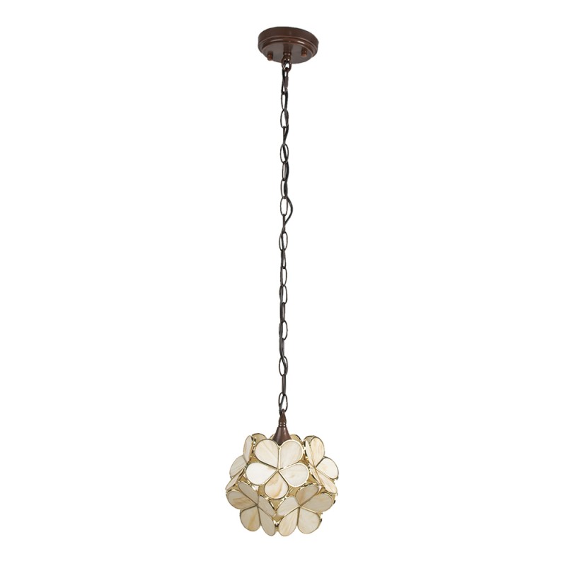 Clayre & Eef 5LL-6092 Hanglamp Tiffany 21x21x17/90 Cm Beige Glas Bloem Hanglamp Eettafel