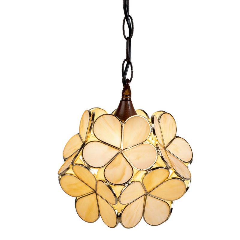 clayre & eef 5LL-6092 Hanglamp Tiffany 21x21x17/90 cm Beige Glas Bloem Hanglamp Eettafel