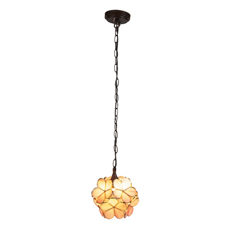 Clayre & Eef 5LL-6093 Hanglamp Tiffany 21x21x17/90 Cm Roze Geel Glas Bloemen Hanglamp Eettafel