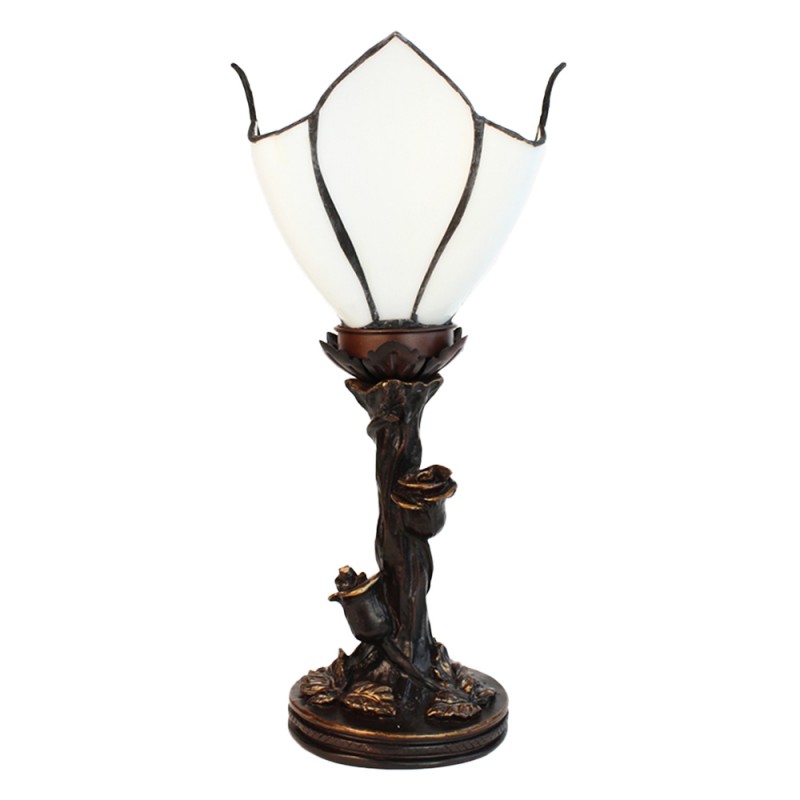 Clayre & Eef 5LL-6231 Tiffany Tafellamp 32 Cm Wit Bruin Glas Tiffany Bureaulamp