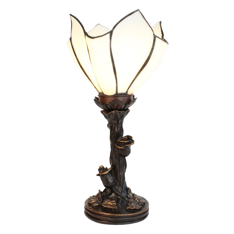 Clayre & Eef 5LL-6231 Tiffany Tafellamp 32 Cm Wit Bruin Glas Tiffany Bureaulamp