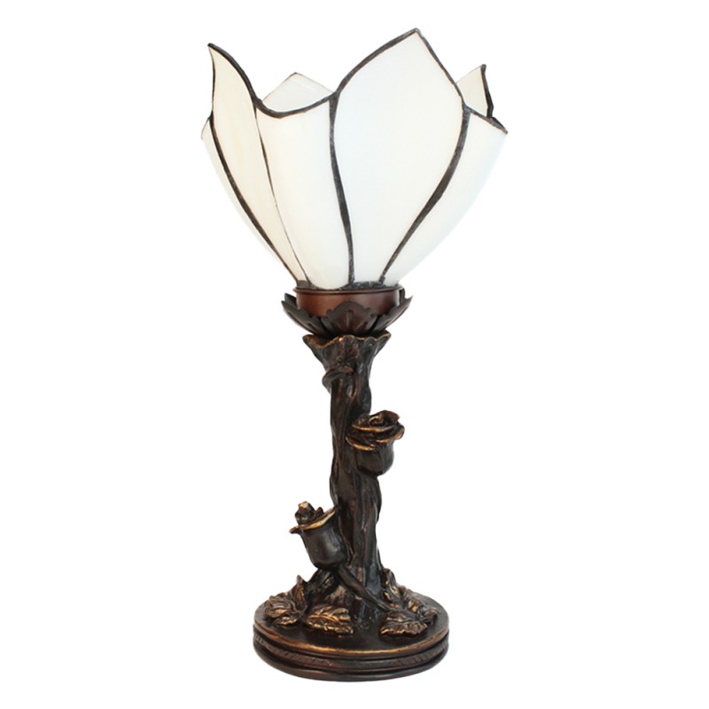 Clayre & Eef 5LL-6231 Tiffany Tafellamp 32 Cm Wit Bruin Glas Tiffany Bureaulamp