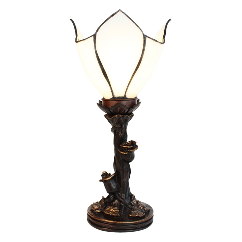 clayre & eef 5LL-6231 Tiffany Tafellamp 32 cm Wit Bruin Glas Tiffany Bureaulamp