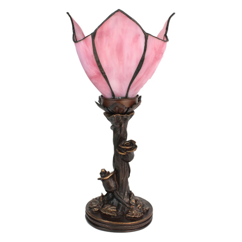 Clayre & Eef 5LL-6232 Tiffany Tafellamp 32 Cm Roze Glas Tiffany Bureaulamp