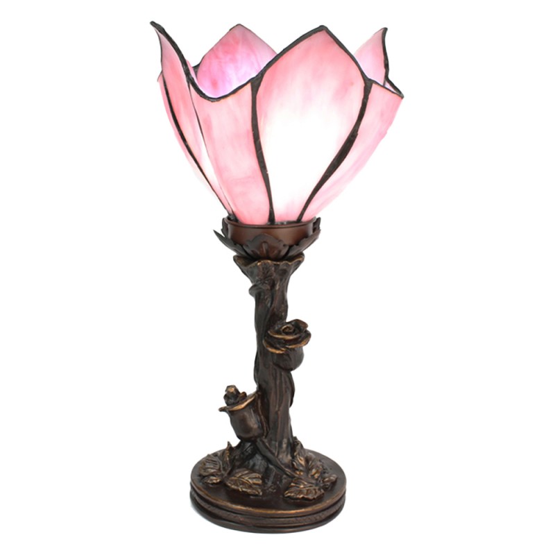 Clayre & Eef 5LL-6232 Tiffany Tafellamp 32 Cm Roze Glas Tiffany Bureaulamp