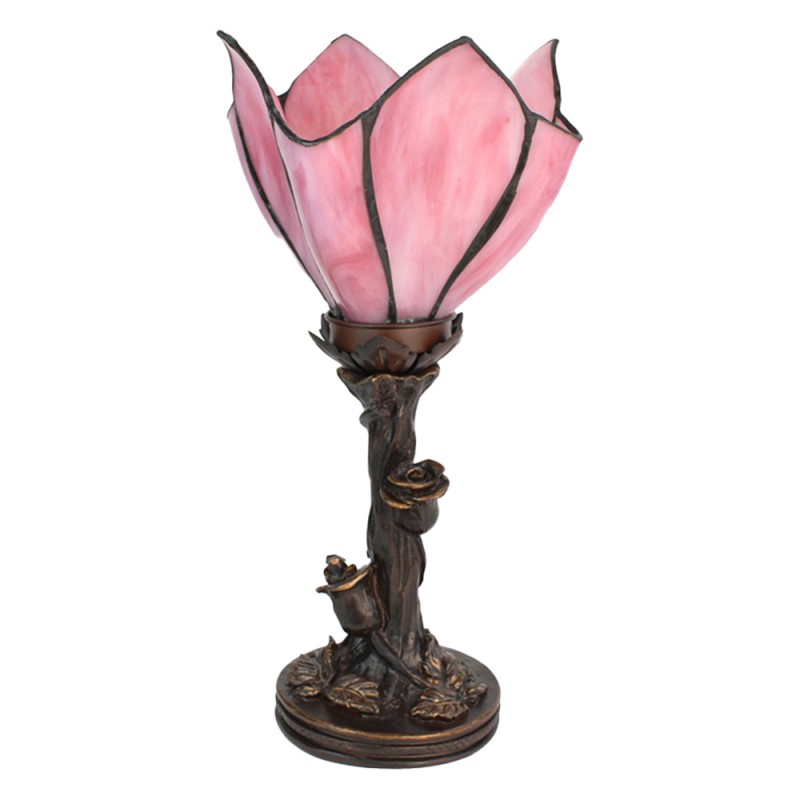 Clayre & Eef 5LL-6232 Tiffany Tafellamp 32 Cm Roze Glas Tiffany Bureaulamp