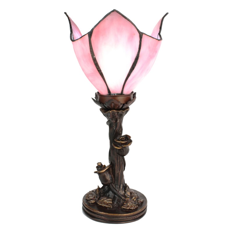clayre & eef 5LL-6232 Tiffany Tafellamp 32 cm Roze Glas Tiffany Bureaulamp