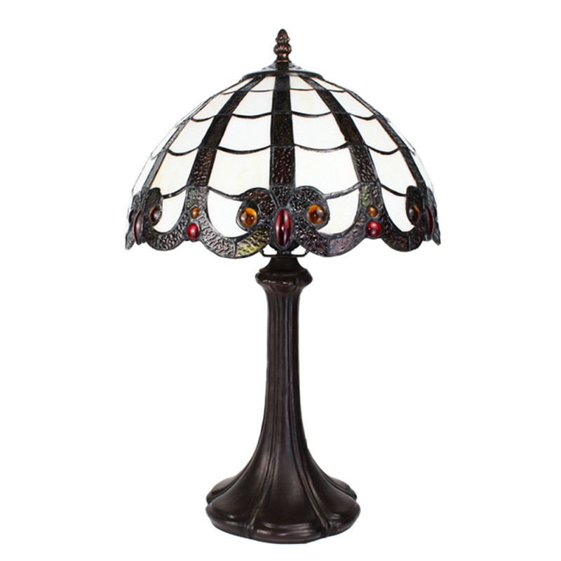 Clayre & Eef 5LL-6239 Tiffany Tafellamp 43 Cm Wit Bruin Polyresin Rond Tiffany Bureaulamp