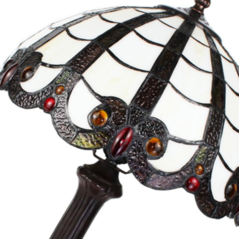 Clayre & Eef 5LL-6239 Tiffany Tafellamp 43 Cm Wit Bruin Polyresin Rond Tiffany Bureaulamp