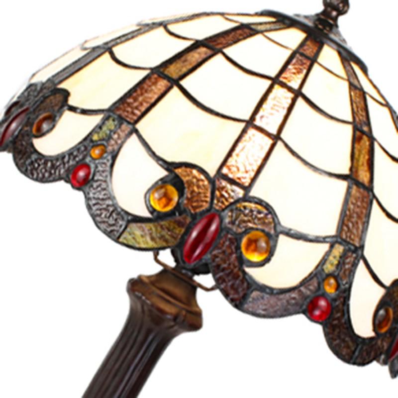 Clayre & Eef 5LL-6239 Tiffany Tafellamp 43 Cm Wit Bruin Polyresin Rond Tiffany Bureaulamp