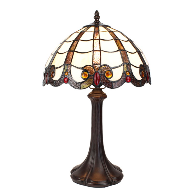 clayre & eef 5LL-6239 Tiffany Tafellamp 43 cm Wit Bruin Polyresin Rond Tiffany Bureaulamp