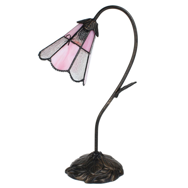 Clayre & Eef 5LL-6247 Tiffany Tafellamp 48 Cm Bruin Roze Polyresin Tiffany Bureaulamp