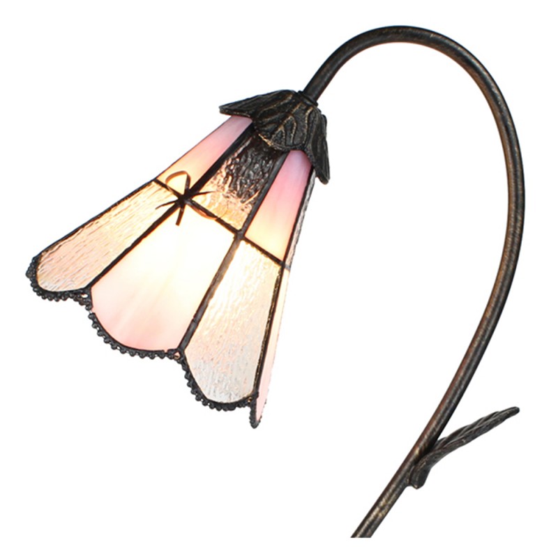 Clayre & Eef 5LL-6247 Tiffany Tafellamp 48 Cm Bruin Roze Polyresin Tiffany Bureaulamp