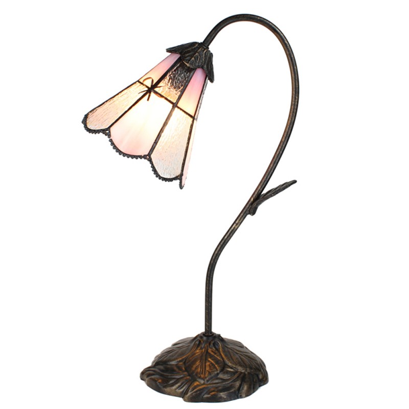 clayre & eef 5LL-6247 Tiffany Tafellamp 48 cm Bruin Roze Polyresin Tiffany Bureaulamp