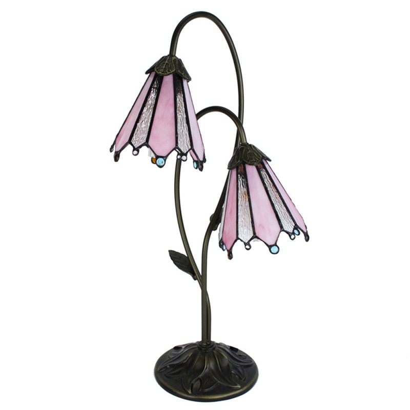 Clayre & Eef 5LL-6251 Tiffany Tafellamp 61 Cm Bruin Roze Polyresin Tiffany Bureaulamp