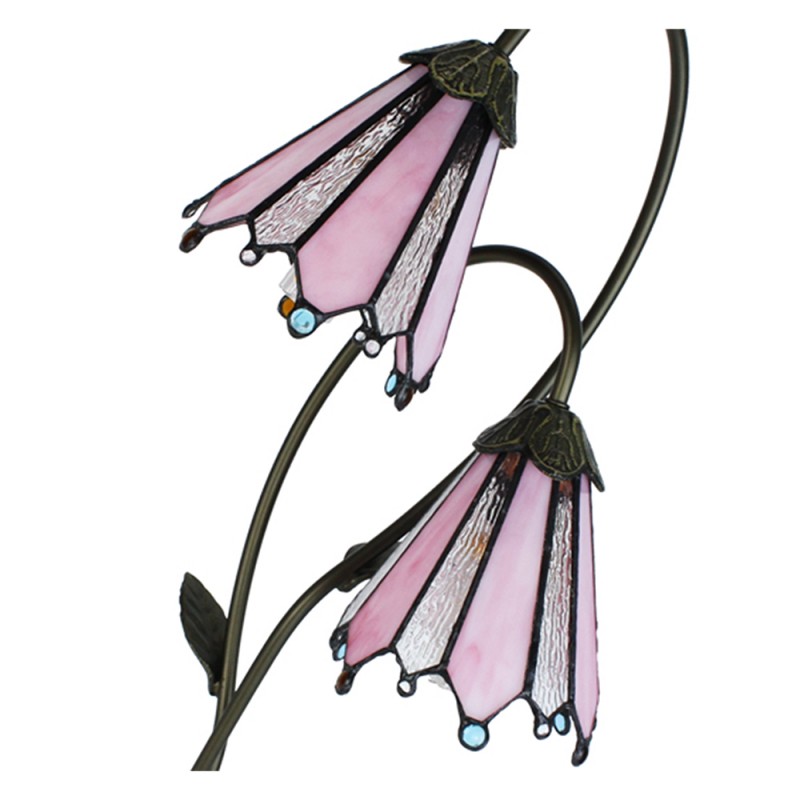 Clayre & Eef 5LL-6251 Tiffany Tafellamp 61 Cm Bruin Roze Polyresin Tiffany Bureaulamp