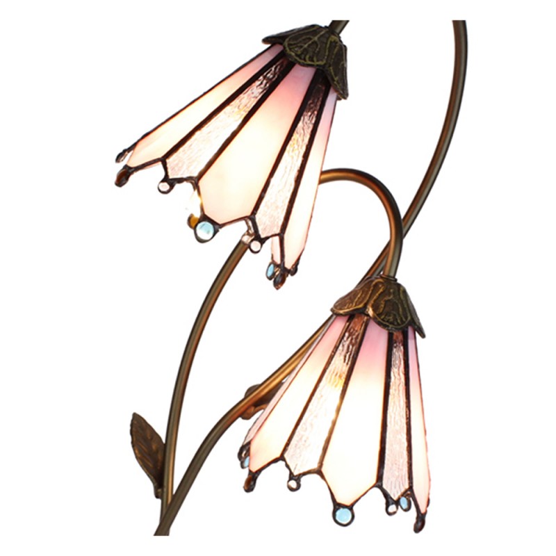 Clayre & Eef 5LL-6251 Tiffany Tafellamp 61 Cm Bruin Roze Polyresin Tiffany Bureaulamp