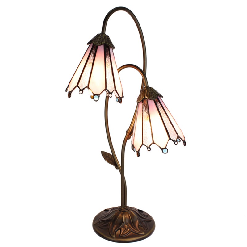 clayre & eef 5LL-6251 Tiffany Tafellamp 61 cm Bruin Roze Polyresin Tiffany Bureaulamp