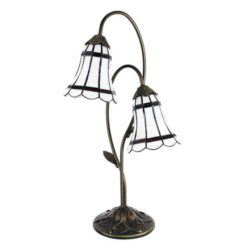 Clayre & Eef 5LL-6253 Tiffany Tafellamp 61 Cm Bruin Wit Polyresin Tiffany Bureaulamp