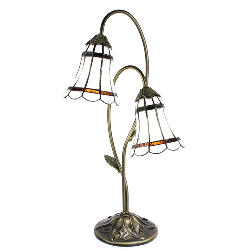 clayre & eef 5LL-6253 Tiffany Tafellamp 61 cm Bruin Wit Polyresin Tiffany Bureaulamp