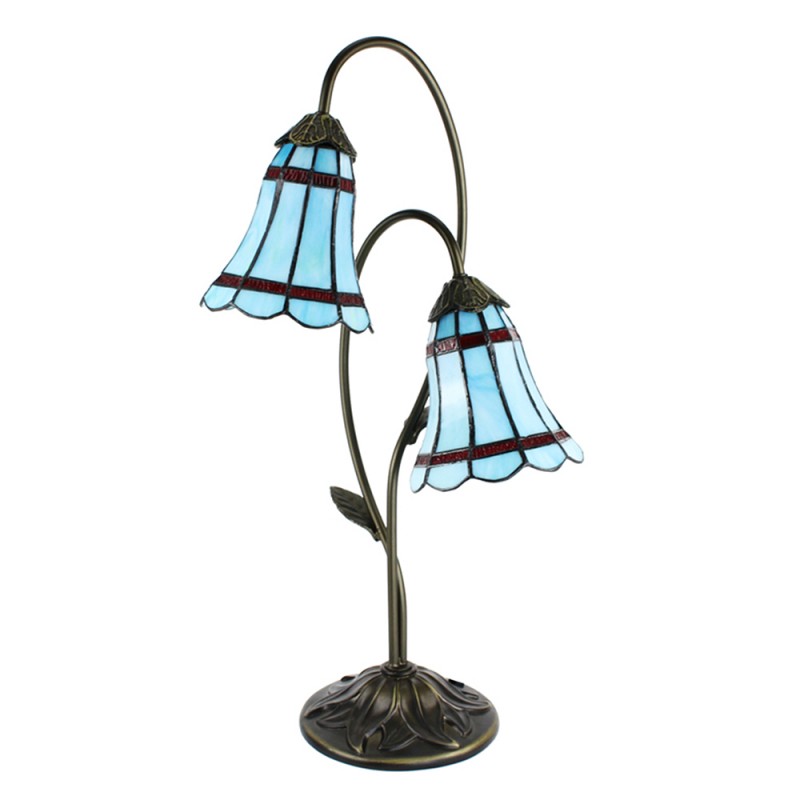 Clayre & Eef 5LL-6254 Tiffany Tafellamp 61 Cm Blauw Bruin Polyresin Tiffany Bureaulamp