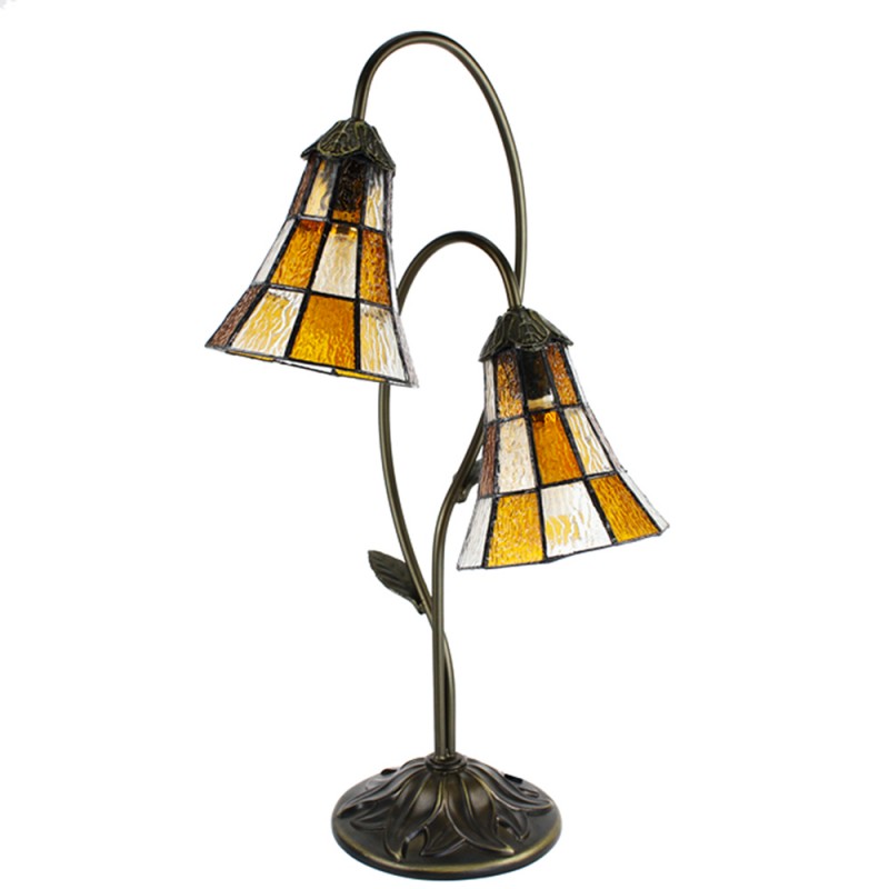 Clayre & Eef 5LL-6255 Tiffany Tafellamp 35x18x61 Cm Beige Bruin Kunststof Tiffany Bureaulamp