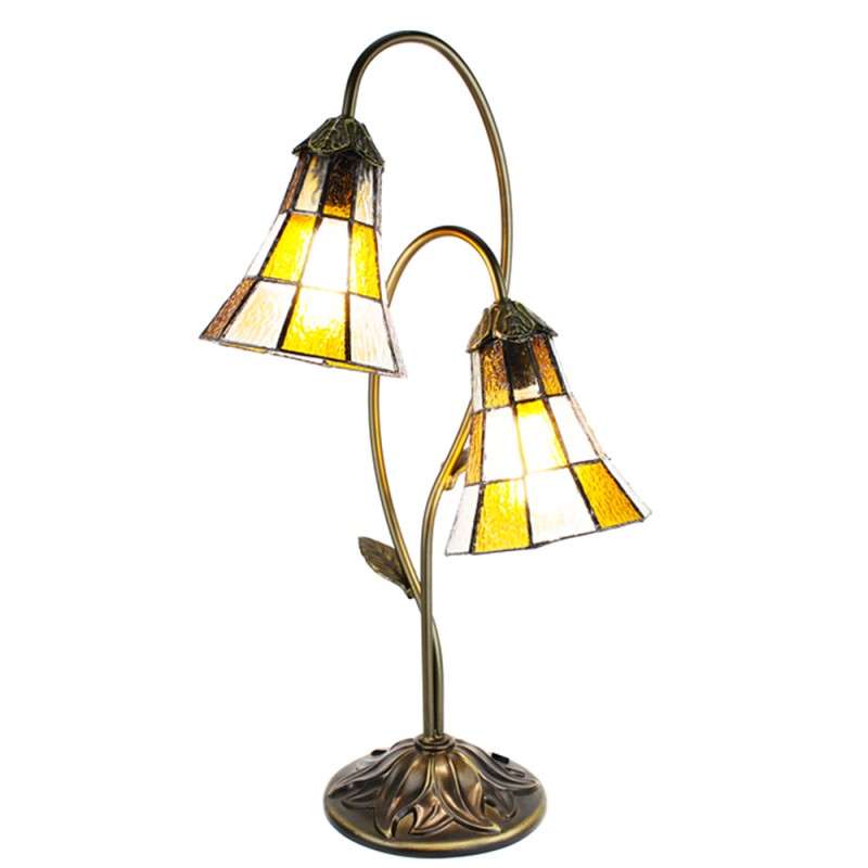 clayre & eef 5LL-6255 Tiffany Tafellamp 35x18x61 cm Beige Bruin Kunststof Tiffany Bureaulamp